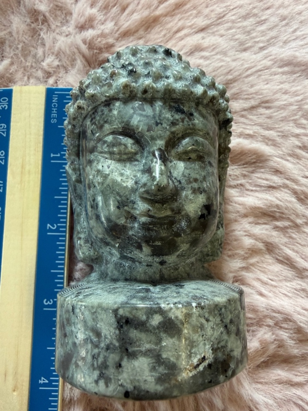 Carved Green Stone Buddha Head Sculpture Yooperlite